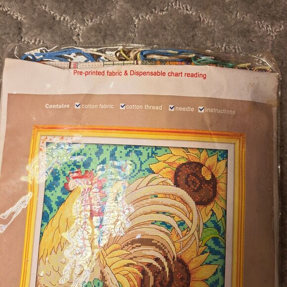 VTG CROSS STITCH KIT SUNFLOWER ROOSTER EMBROIDERY TAPESTRY COUNTRY FARM - Picture 4 of 5